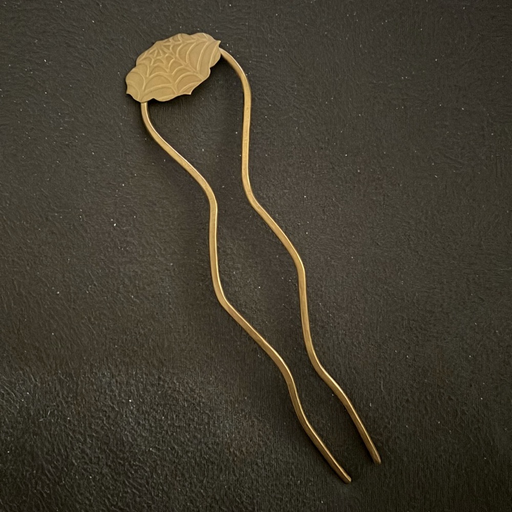 Long Brass Spiderweb Hair Pin